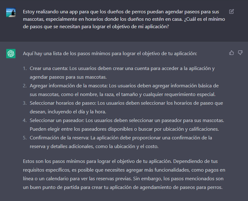 Este es un ejemplo increíble de cómo ChatGPT nos puede dar el punto de partida para definir los flujos de usuario