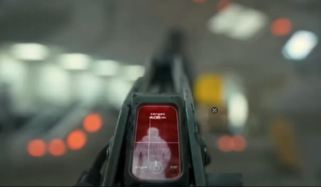 El rifle de pulso, tiene una mira infrarroja que marca al sujeto y lo reapunta automaticamente